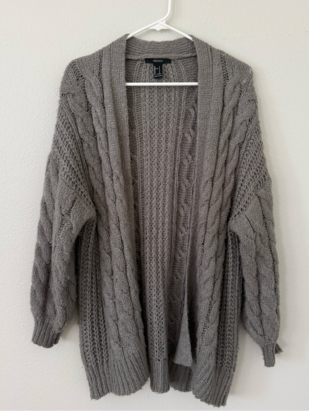 Forever 21 Gray Cable Knit Open-Front Cardigan